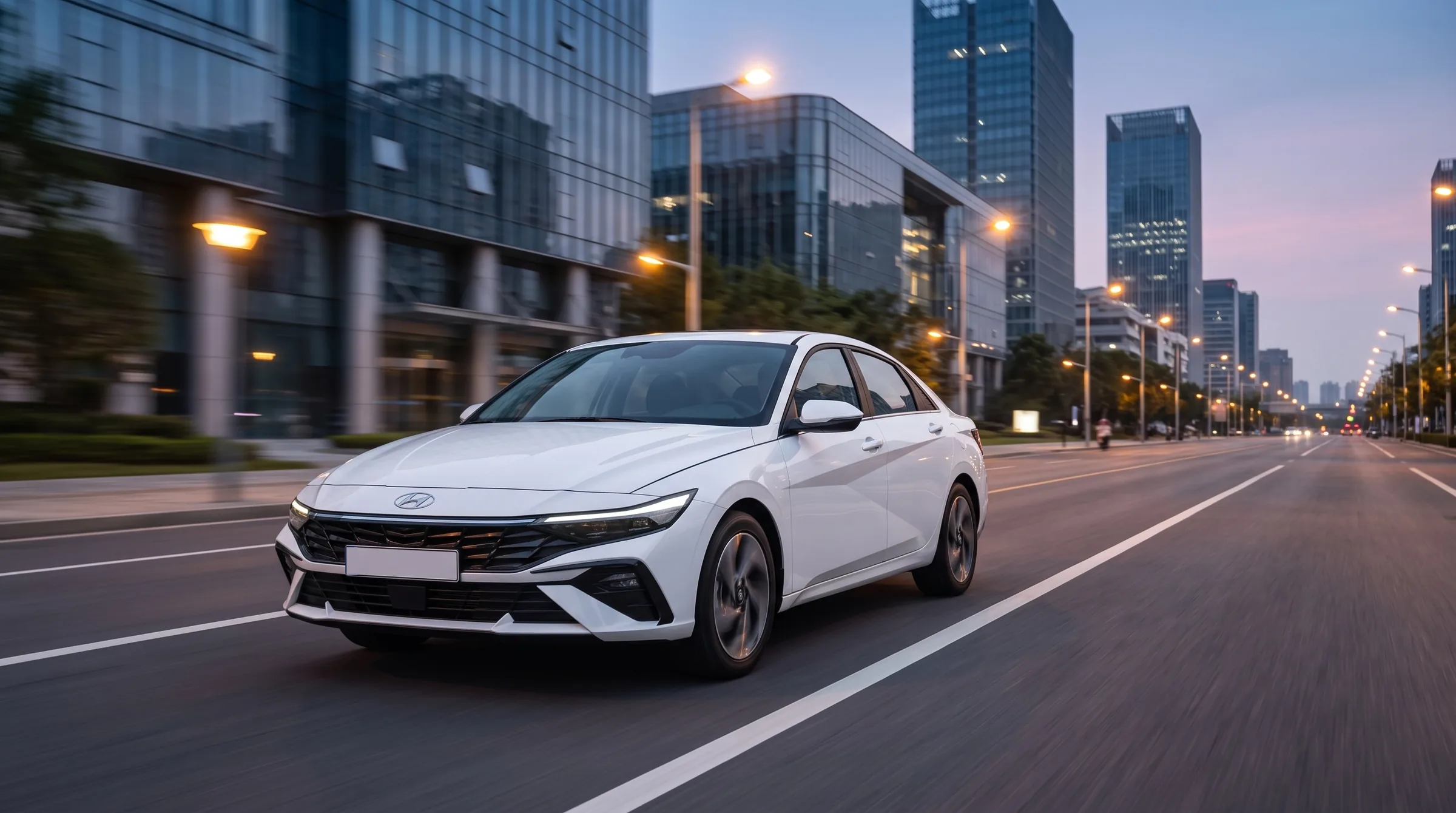 Hyundai Elantra на городской улице, визуализация